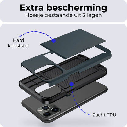 iPhone 11 Pro Hoesje Kaarthouder Hard Case Shockproof - Donkerblauw