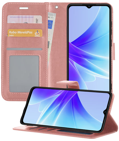 OPPO A17 Hoesje Bookcase Cover met Kaarthouder - Rosé goud