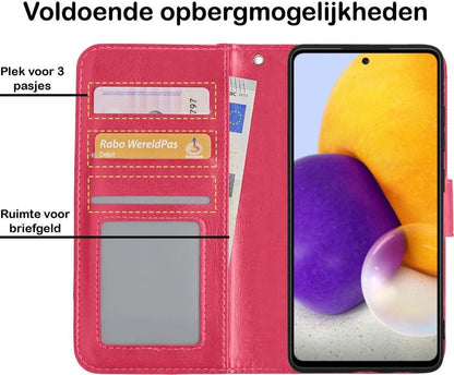 Samsung A72 5G Hoesje Bookcase Cover met Kaarthouder - Donkerroze