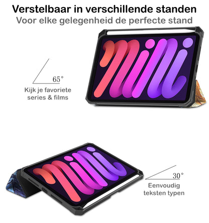 iPad Mini 6 Trifold Bookcase Hoes met Penhouder voor Apple Pen - Sterrenhemel