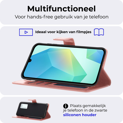 Samsung A16 Hoesje Bookcase Cover met Kaarthouder - Rosé goud