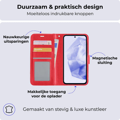 Samsung A35 Hoesje Bookcase Cover met Kaarthouder - Rood