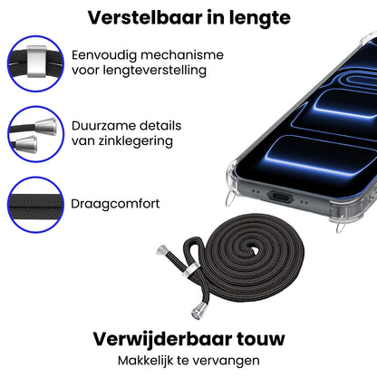 iPhone 17 Pro Hoesje met Koord Backcover Shockproof - Transparant