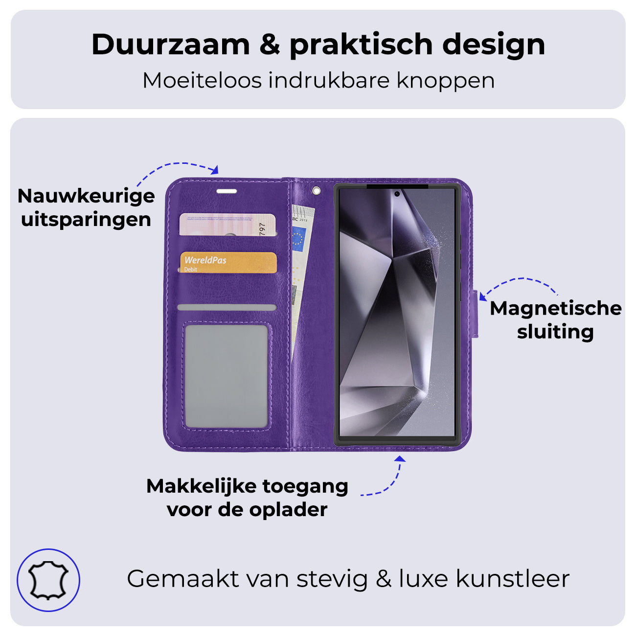 Samsung S24 Ultra Hoesje Book Case Kunstleer - Paars