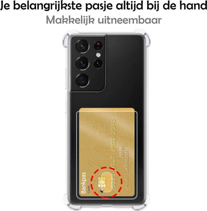 Samsung S21 Ultra Hoesje Kaarthouder Backcover Shockproof - Transparant