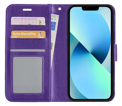 iPhone 13 Pro Hoesje Bookcase Cover met Kaarthouder - Paars
