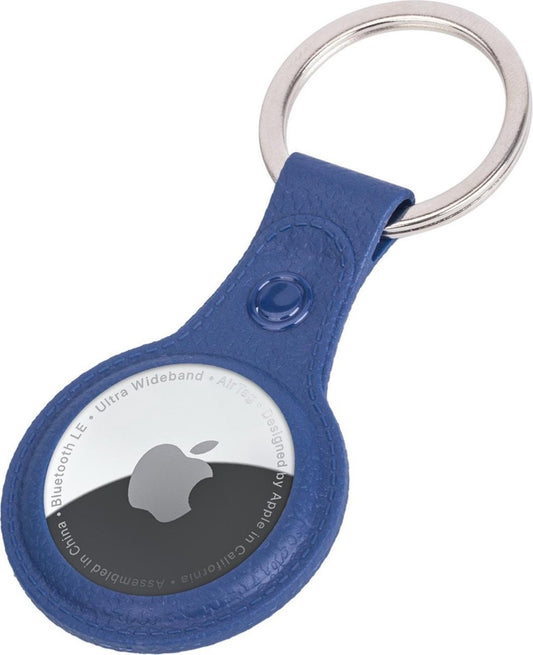 Apple AirTag Sleutelhanger Hoesje Leer - Donkerblauw