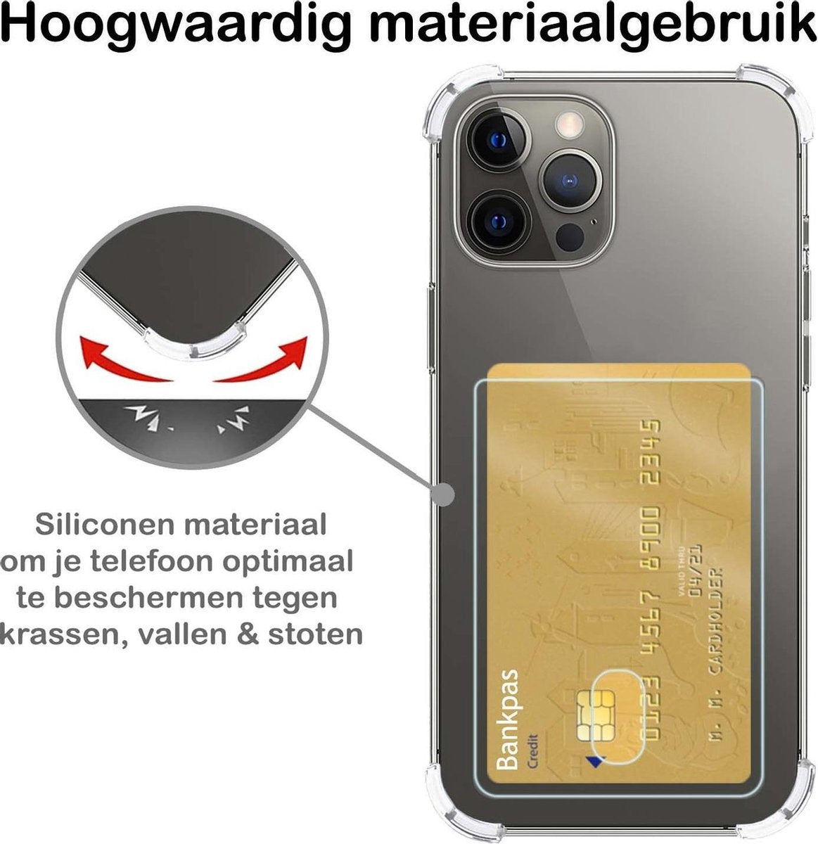 iPhone 12/12 Pro Hoesje met Pasjeshouder Siliconen - Transparant