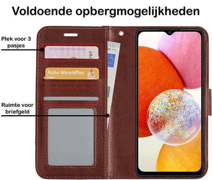 Samsung A14 Hoesje Bookcase Cover met Kaarthouder - Bruin