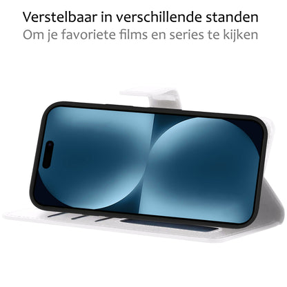 iPhone 15 Hoesje Bookcase Cover met Kaarthouder - Wit