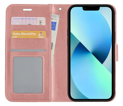iPhone 14 Pro Max Hoesje Bookcase Cover met Kaarthouder - Rosé goud