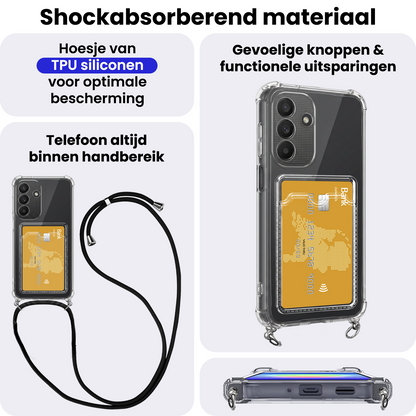 Samsung A27 Hoesje Kaarthouder met Koord Backcover Shockproof - Transparant