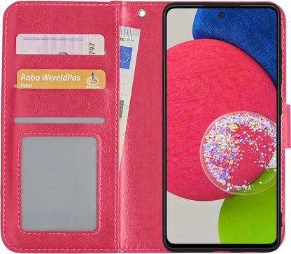 Samsung A52s Hoesje Bookcase Cover met Kaarthouder - Donkerroze