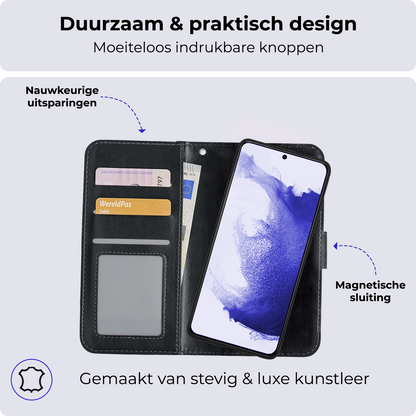 Samsung S22 Hoesje Bookcase Cover Uitneembaar - Zwart