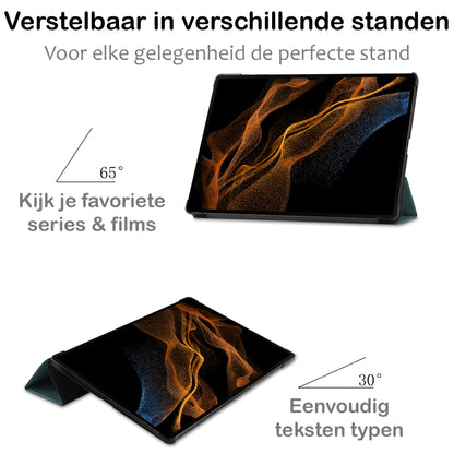 Samsung Galaxy Tab S9 Ultra Trifold Bookcase Hoes met Penhouder voor S Pen - Donkergroen