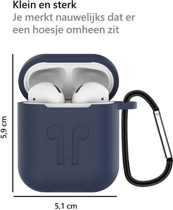 AirPods 1 Hoesje Siliconen 3-in-1 met Clip - Donkerblauw