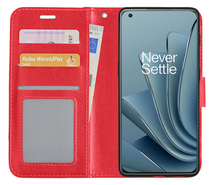 OnePlus 10 Pro Hoesje Bookcase Cover met Kaarthouder - Rood