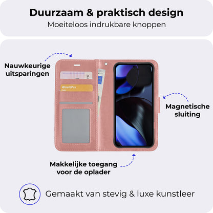 Google Pixel 9 Pro Hoesje Bookcase Cover met Kaarthouder - Rosé goud
