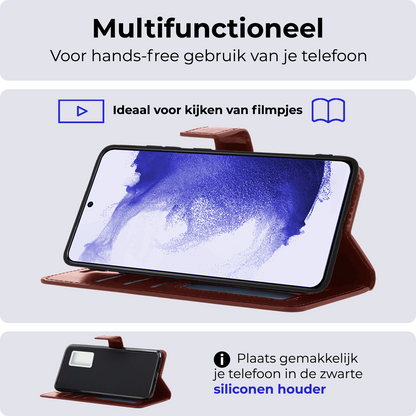 Samsung S22 Hoesje Bookcase Cover Uitneembaar - Bruin