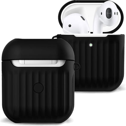 AirPods 1 Hoesje Siliconen met Ribbels Shockbestendig - Zwart