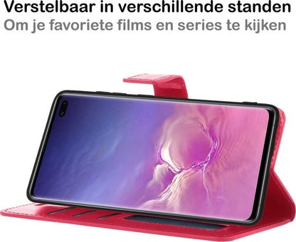 Samsung S10 Hoesje Book Case Kunstleer - Donkerroze