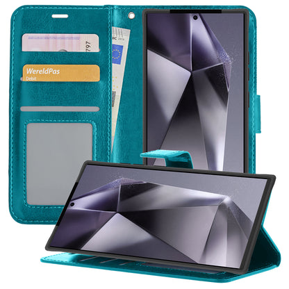 Samsung S24 Ultra Hoesje Bookcase Cover met Kaarthouder - Turquoise