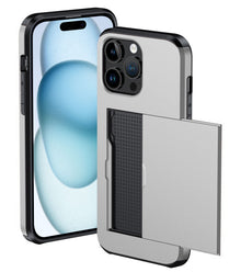 iPhone 15 Pro Hoesje Kaarthouder Hard Case Shockproof - Grijs