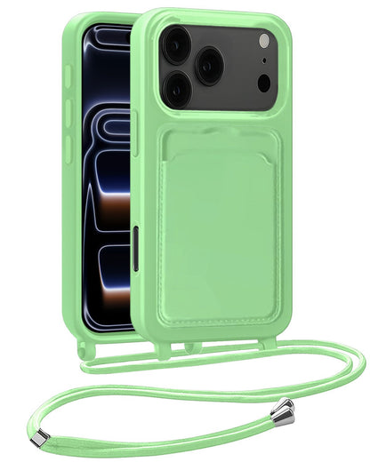 iPhone 17 Pro Max Hoesje Met Telefoonkoord en Pasjeshouder Siliconen - Groen