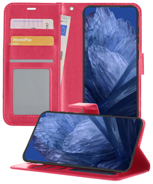 Google Pixel 8a Hoesje Bookcase Cover met Kaarthouder - Donkerroze