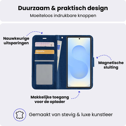 Samsung S25 Ultra Hoesje Bookcase Cover met Kaarthouder - Donkerblauw
