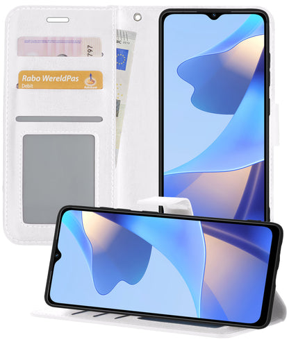 OPPO A16s Hoesje Bookcase Cover met Kaarthouder - Wit