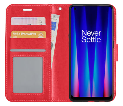 OnePlus Nord CE 2 Hoesje Bookcase Cover met Kaarthouder - Rood