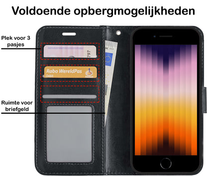 iPhone SE 2022 Hoesje Bookcase Cover met Kaarthouder - Zwart