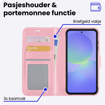 Samsung A36 Hoesje Bookcase Cover met Kaarthouder - Lichtroze