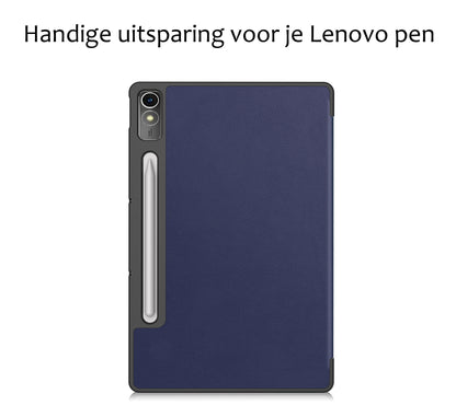Lenovo Tab P12 Trifold Bookcase Hoes met Penhouder Lenovo Pen - Donkerblauw