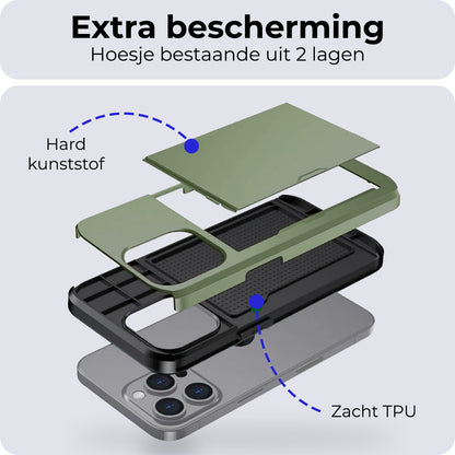 iPhone 16 Pro Hoesje Kaarthouder Hard Case Shockproof - Donkergroen