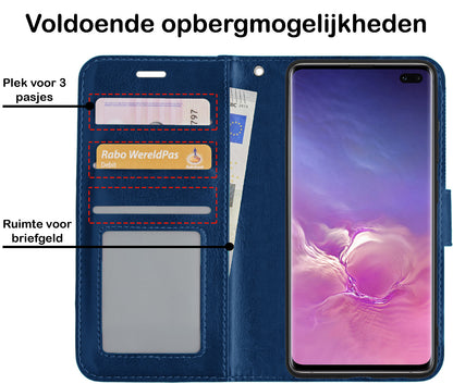 Samsung S10 Hoesje Bookcase Cover met Kaarthouder - Donkerblauw