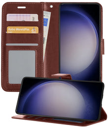 Samsung S23 Plus Hoesje Bookcase Cover met Kaarthouder - Bruin