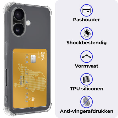 iPhone 16 Plus Hoesje Kaarthouder Backcover Shockproof - Transparant