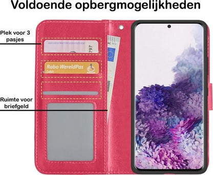 Samsung S20 Ultra Hoesje Bookcase Cover met Kaarthouder - Donkerroze