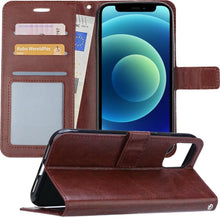 iPhone 12 Mini Hoesje Bookcase Cover met Kaarthouder - Bruin