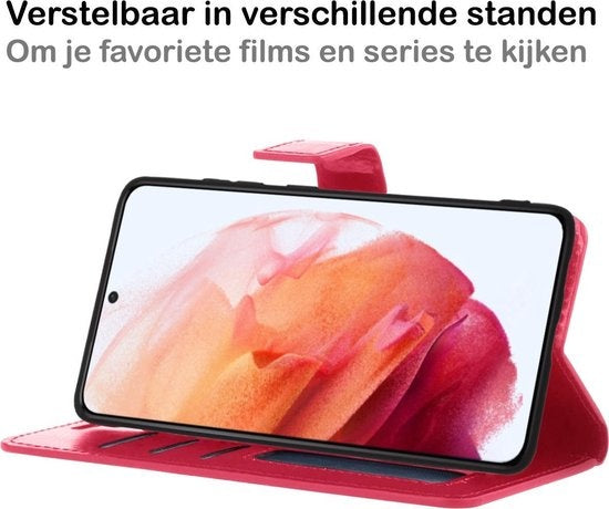 Samsung S21 Hoesje Book Case Kunstleer - Donkerroze