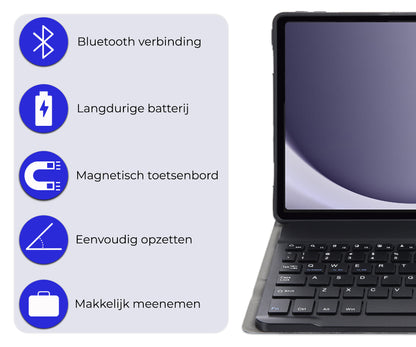 Samsung Galaxy Tab A9 Plus Hoesje Toetsenbord Case Kunstleer - Donkerblauw