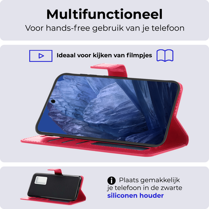 Google Pixel 8a Hoesje Bookcase Cover met Kaarthouder - Donkerroze