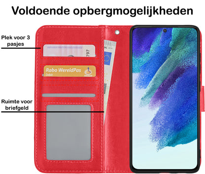 Samsung S21 FE Hoesje Bookcase Cover met Kaarthouder - Donkerroze