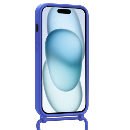 iPhone 15 Hoesje Met Telefoonkoord en Pasjeshouder Siliconen - Felblauw