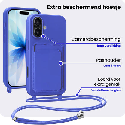 iPhone 17 Hoesje Met Telefoonkoord en Pasjeshouder Siliconen - Felblauw
