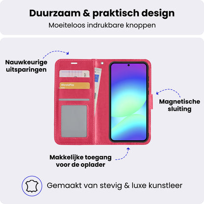 Samsung A56 Hoesje Bookcase Cover met Kaarthouder - Donkerroze