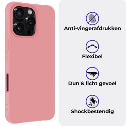 iPhone 16 Pro Hoesje Siliconen Backcover Lichtgewicht - Lichtroze