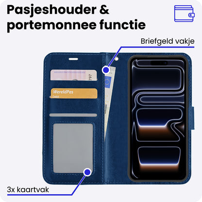 iPhone 17 Pro Max Hoesje Bookcase Cover met Kaarthouder - Donkerblauw